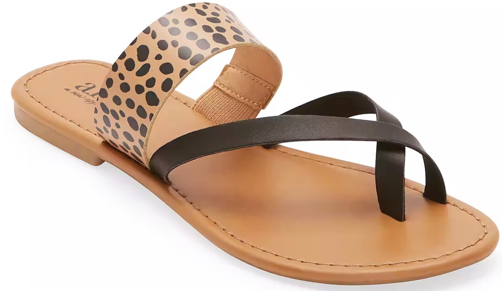 sandal with animal print and black straps