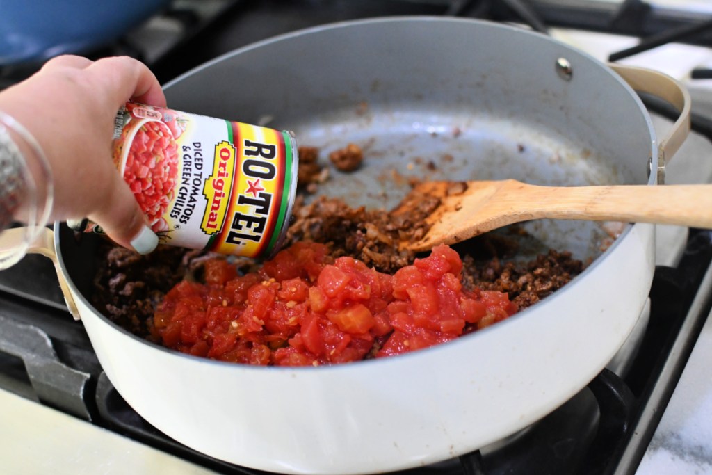adding rotel to taco meat