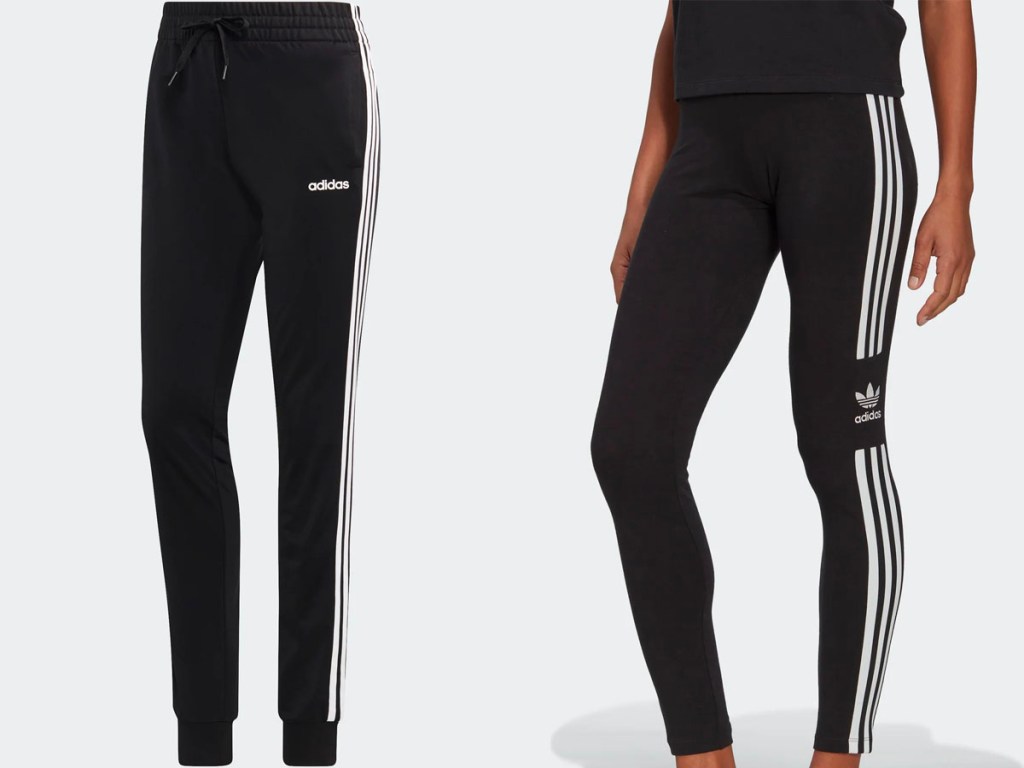 two pairs of womens adidas pants in black