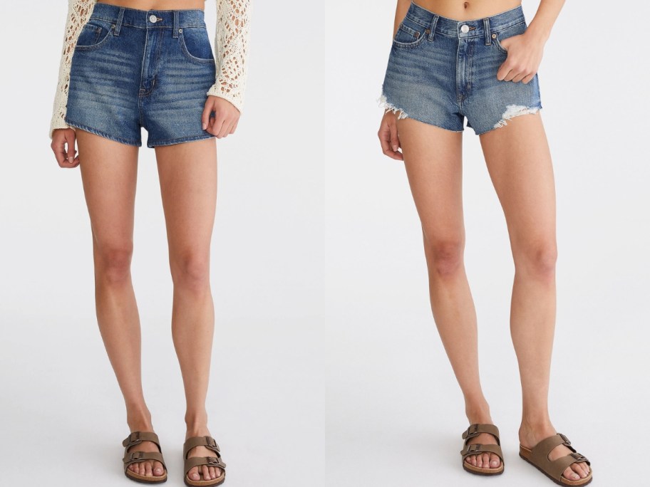 women wearing short jean shorts and sandals