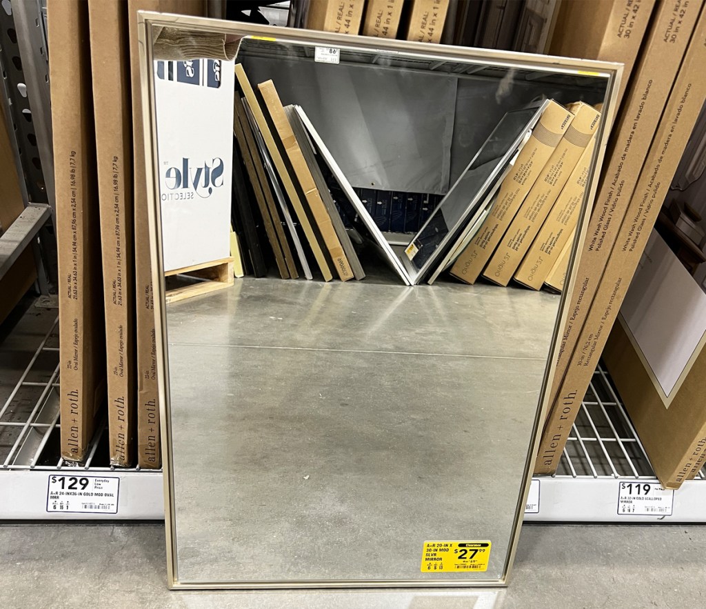 rectangular silver framed wall mirror