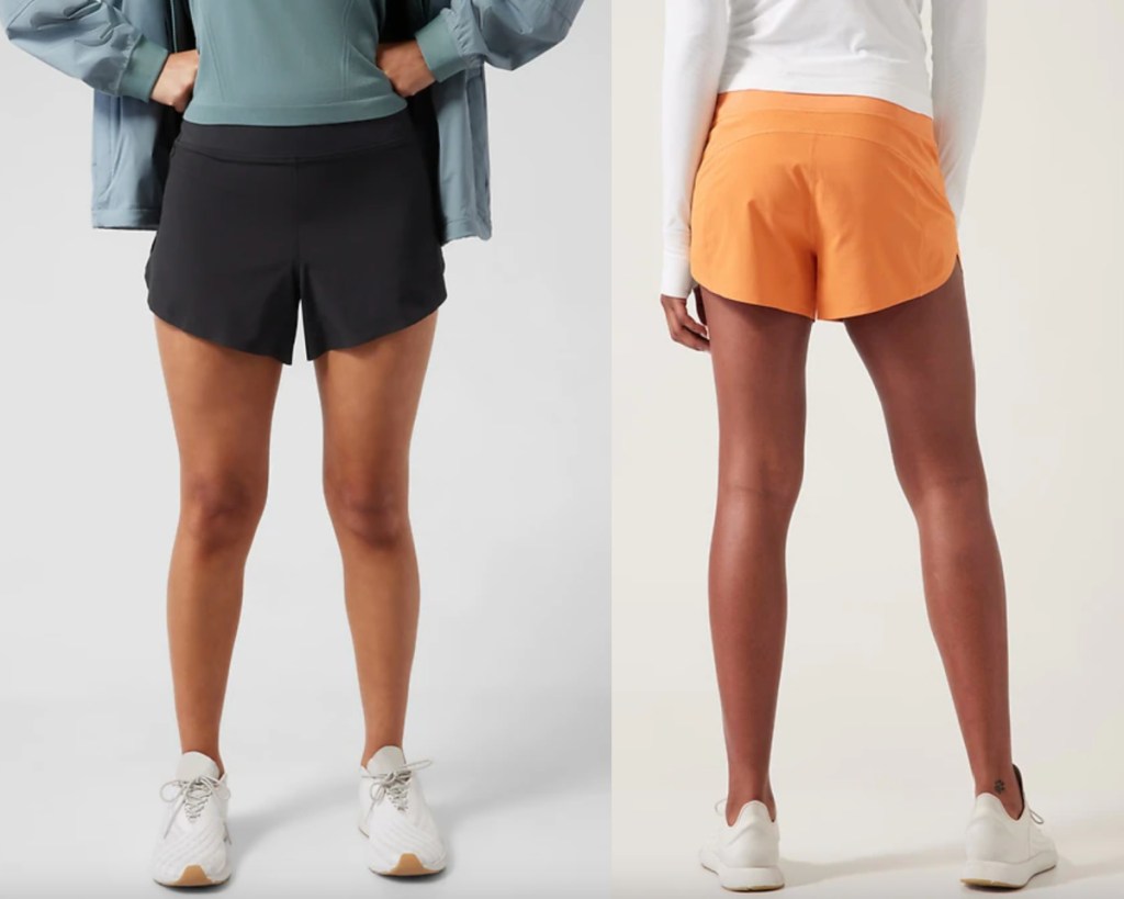 women wearing black and orange shorts