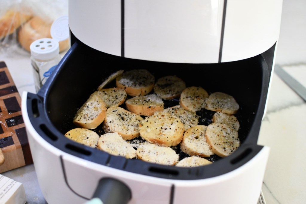 bagel chips in the air fryer before cooking