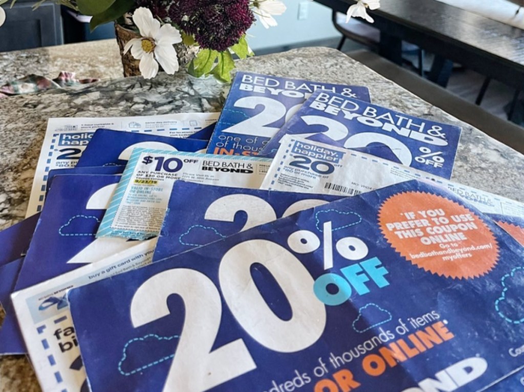 pile of Bed Bath & Beyond coupons