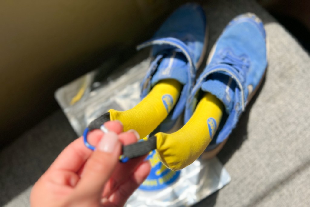 boot bananas going into blue sneakers