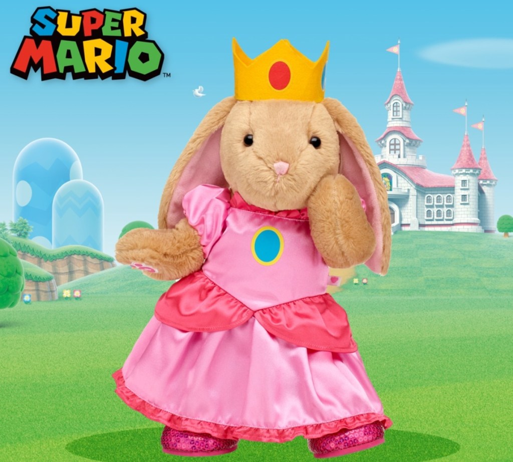 plush bunny wearing a pink princess costume