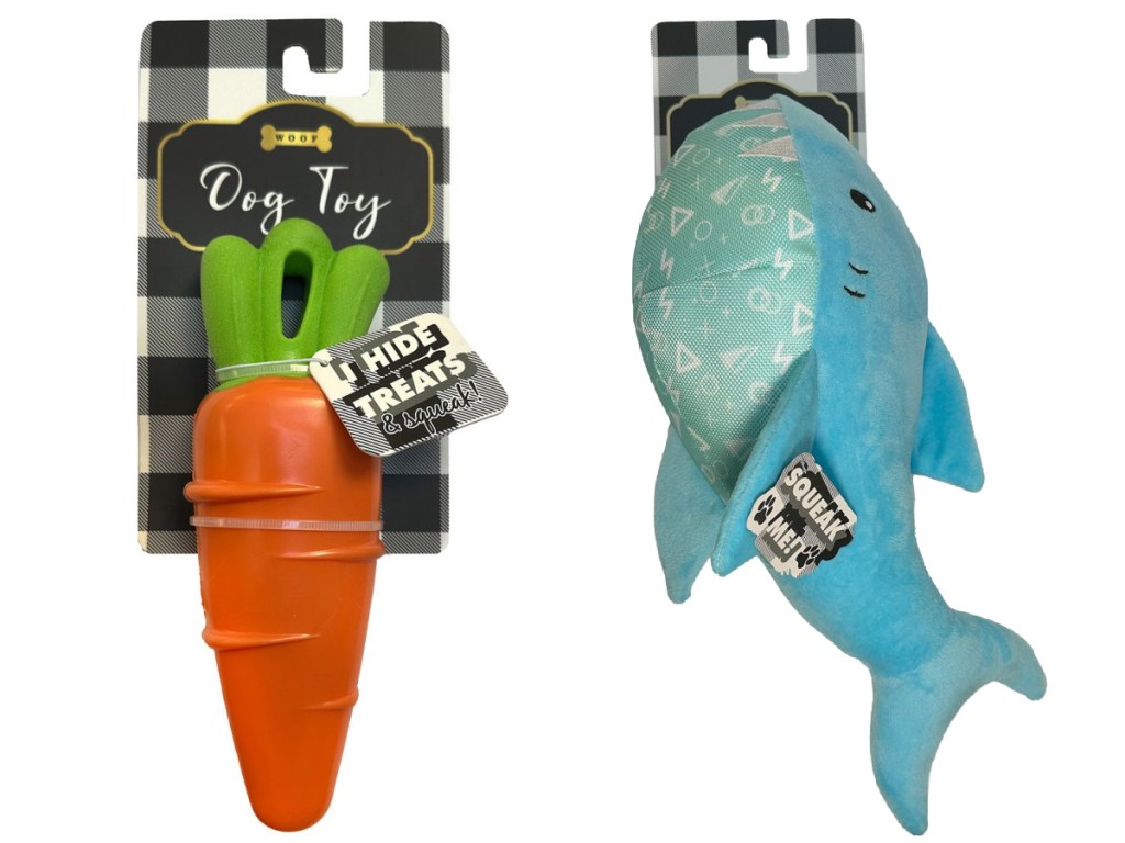 carrot and shark dog toys