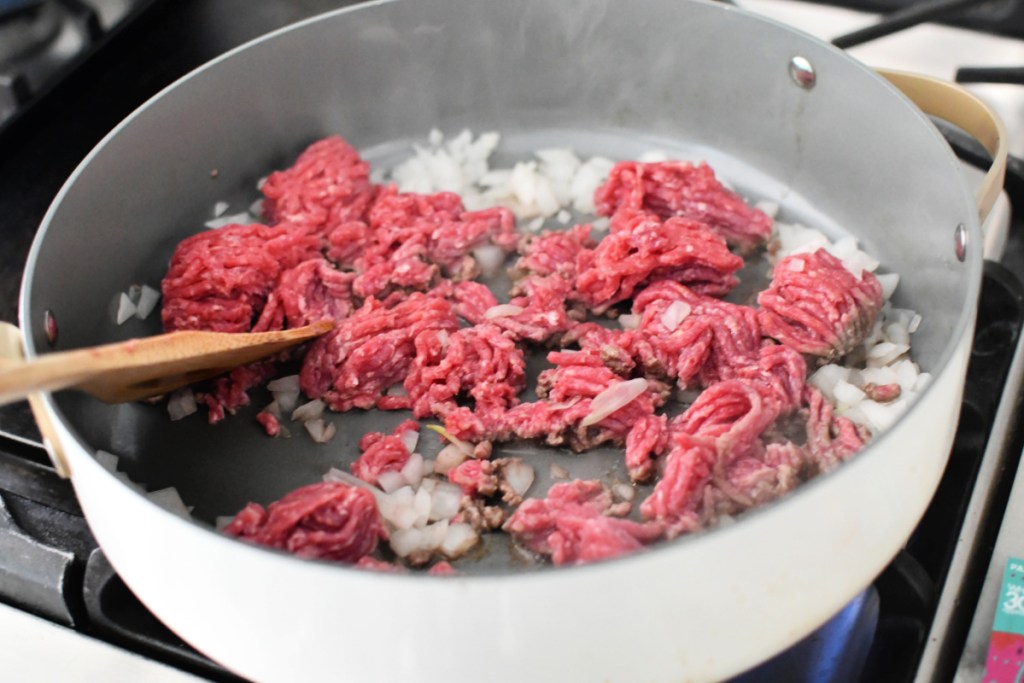 cooking ground beef and onions