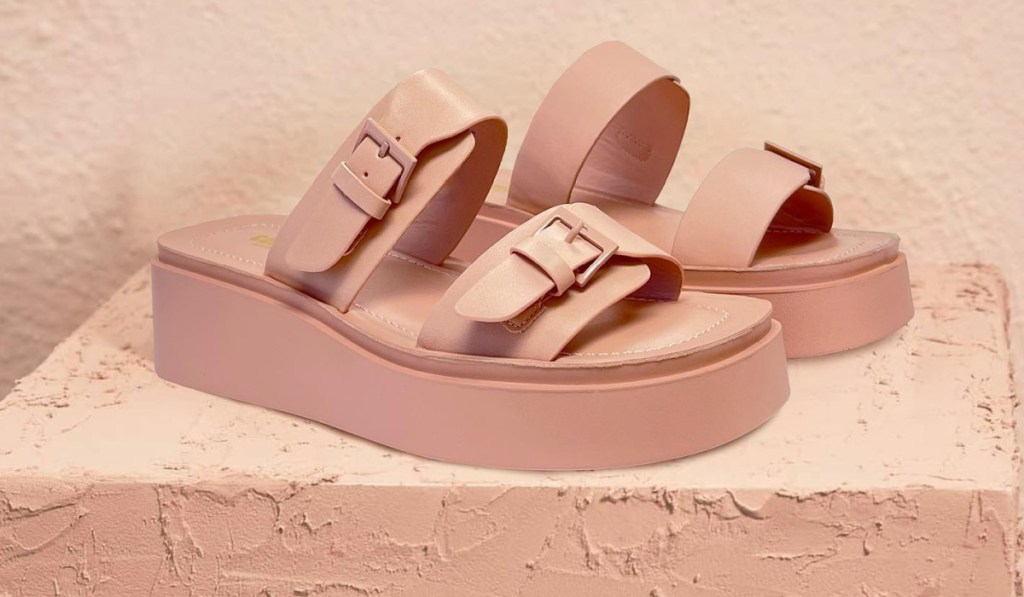 pale pink two band platform sandals