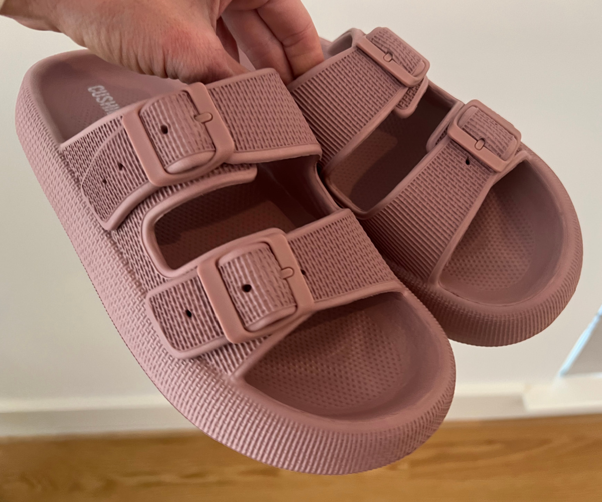 dual band slide sandals in rose