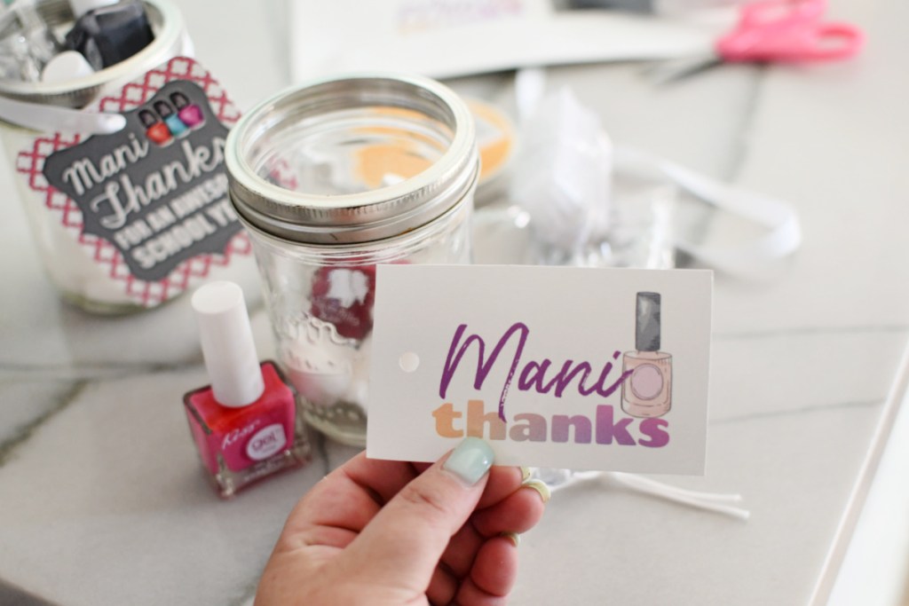 cutting out a mani thanks free printable tag