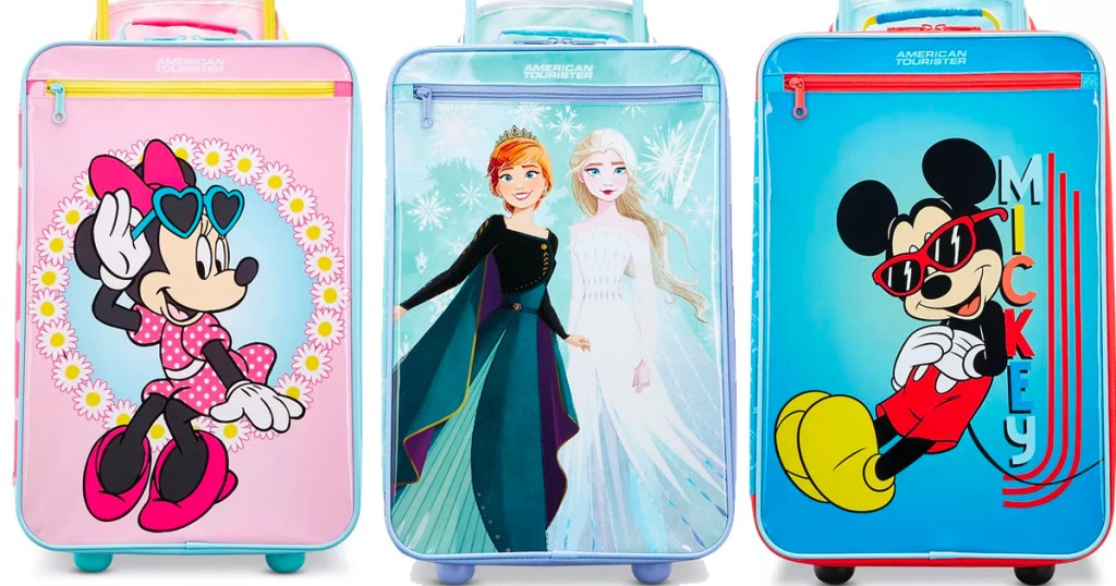 3 disney luggage sets minnie mouse, elsa and mickey mouse