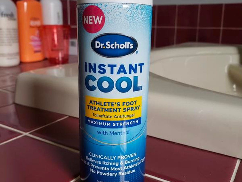dr scholl's instant cool spray sitting on counter