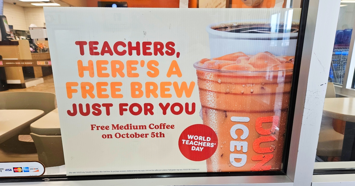 FREE Dunkin’ Coffee for Teachers on 10/5 – No Purchase Necessary!