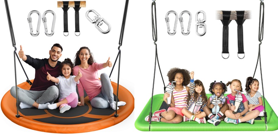 orange and green tree swings 