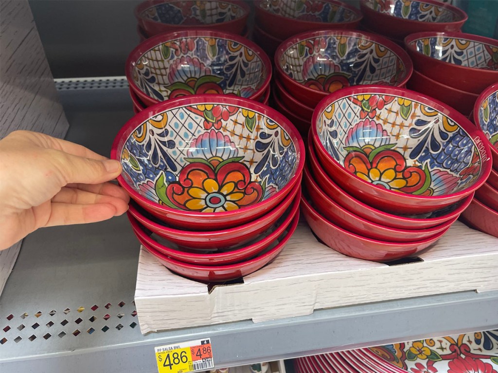 fiesta bowls on shelf