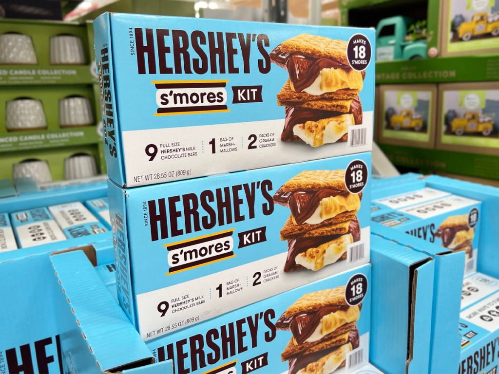 hershey's s'mores kits stacked on display