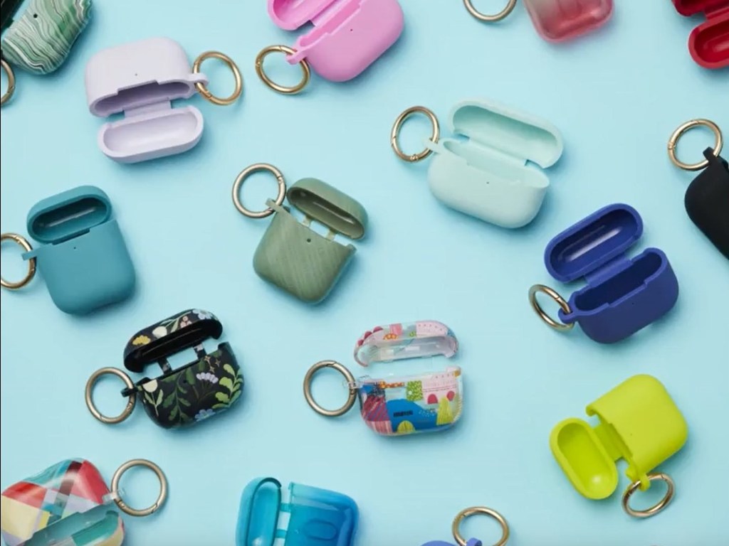 Airpods cases on an aqua background