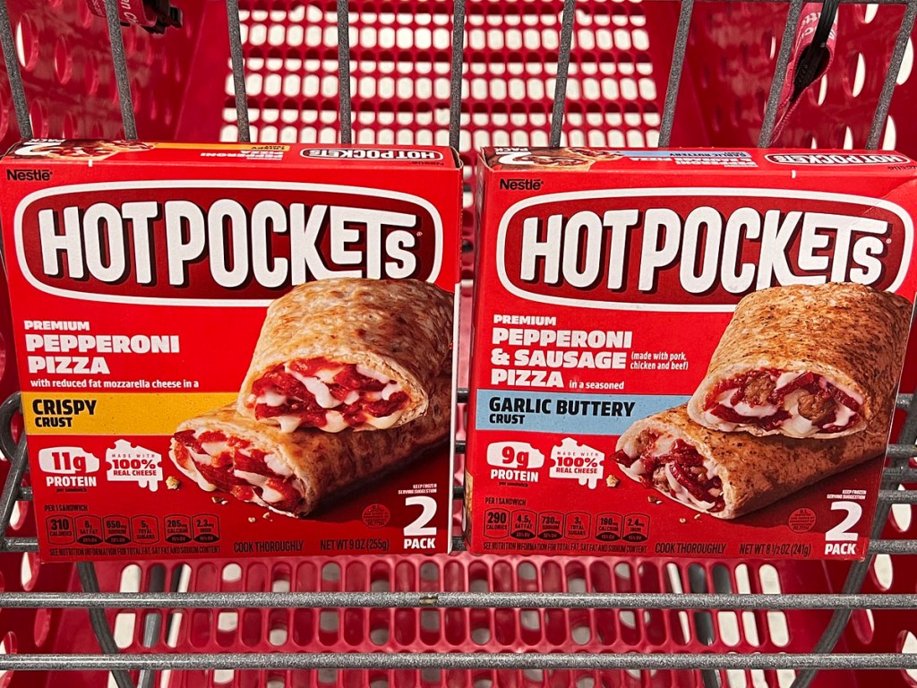 two hot pocket boxes in cart