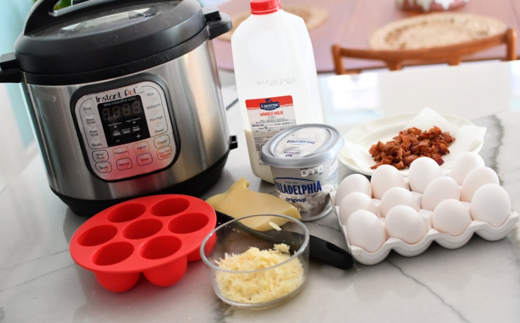 ingredients to make cheese and bacon egg bites