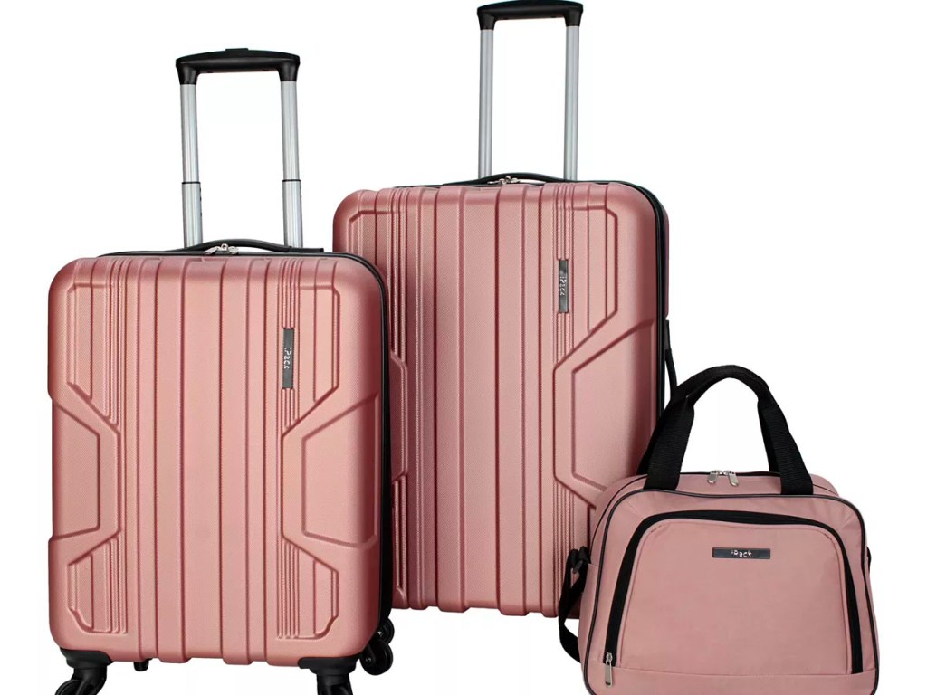 rose pink 3 piece hardside luggage set