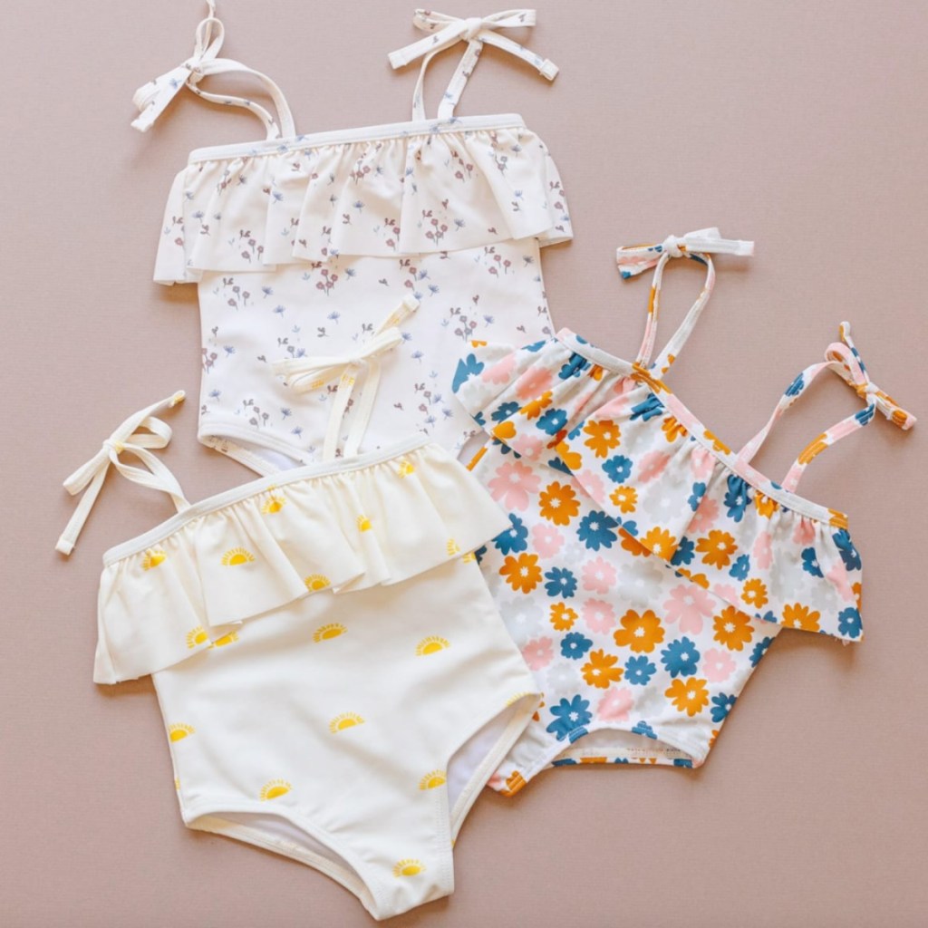 girls floral ruffle one piece swimsuits