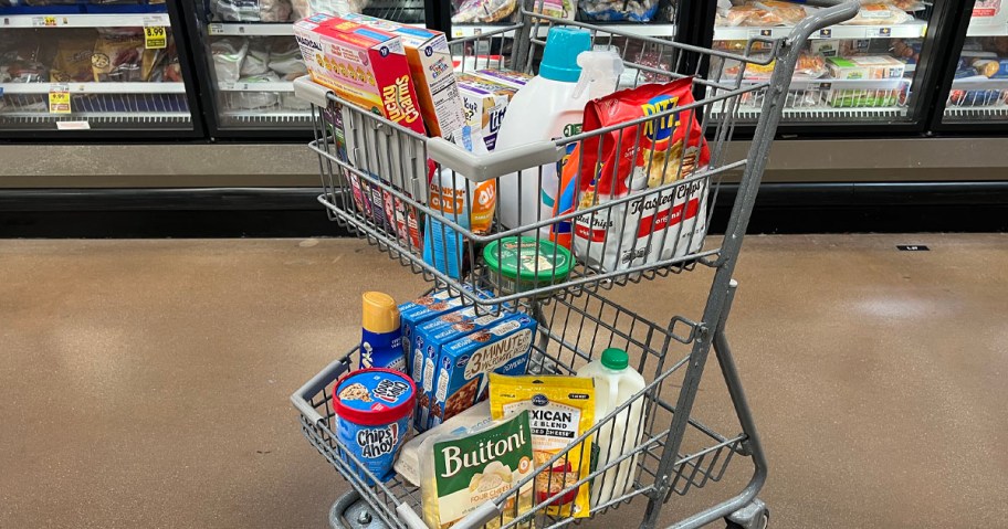 kroger shopping cart full of groceries