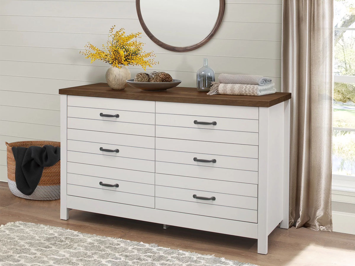 white 6 drawer in bedroom 