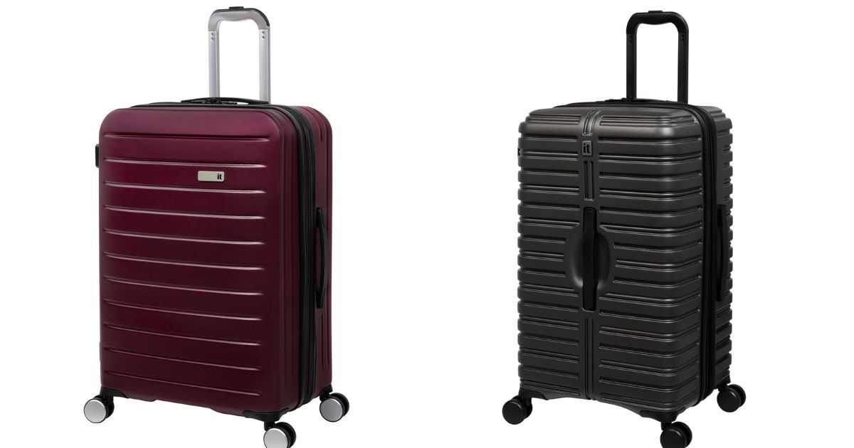 red hardside luggage and gray hardside luggage