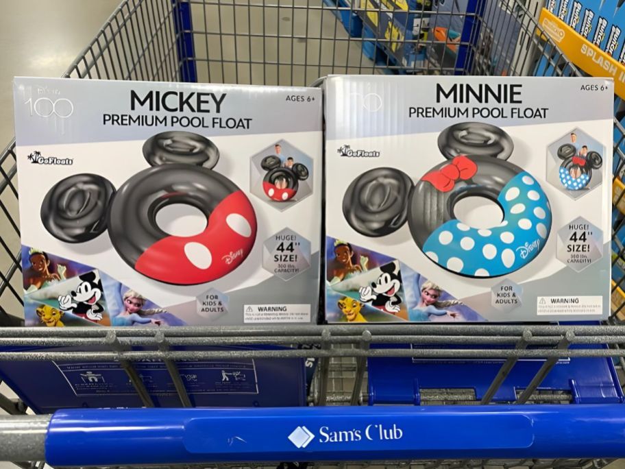minnie and mickey mouse pool floats in sam's club cart