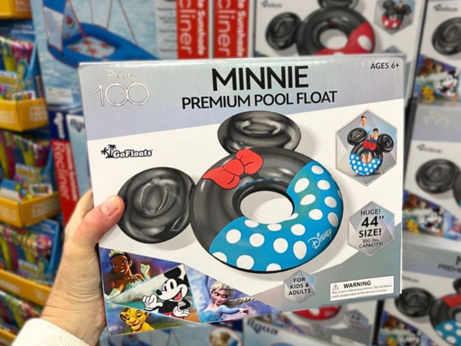 minnie mouse pool float being held up in store