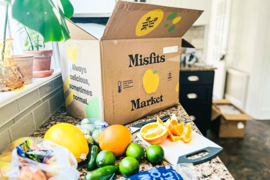 misfits market box with fresh produce on counter