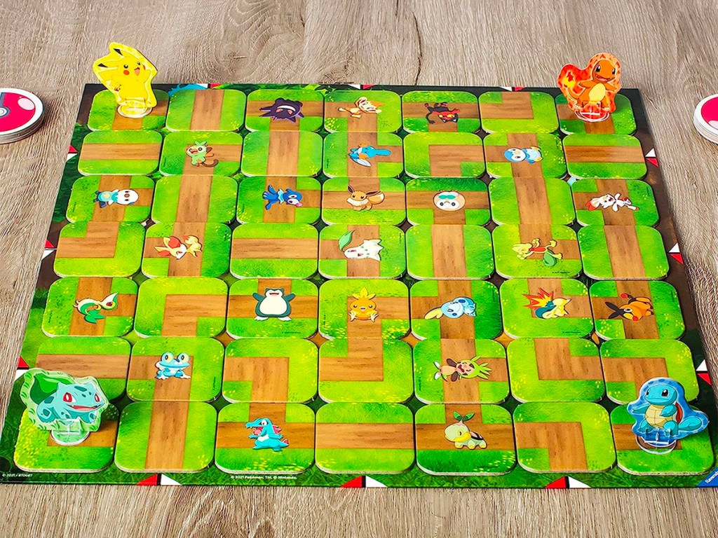 pokemon labyrinth boardgame set up on table