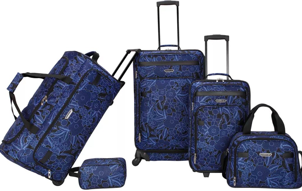 floral blue 5 piece softsided luggage set