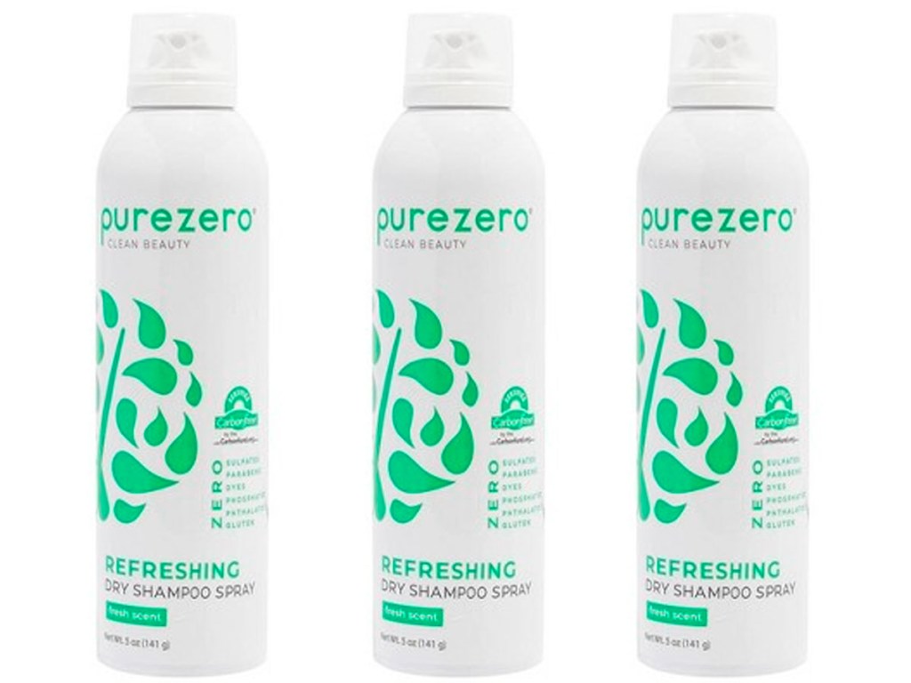 three purezero dry shampoo bottles