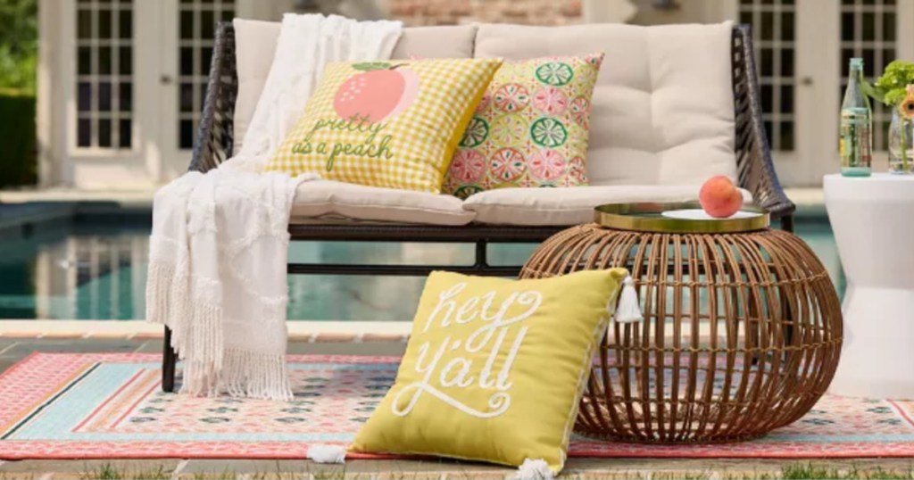 sonoma outdoor pillows on patio furniture
