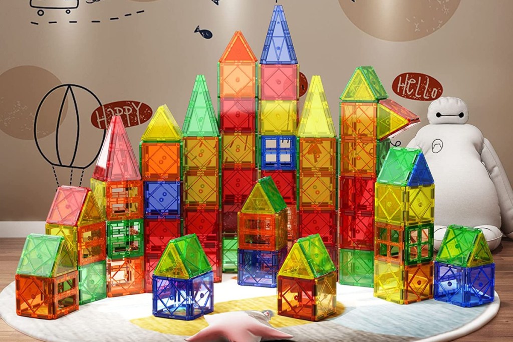 colorful magnetic tiles in shape of a castle