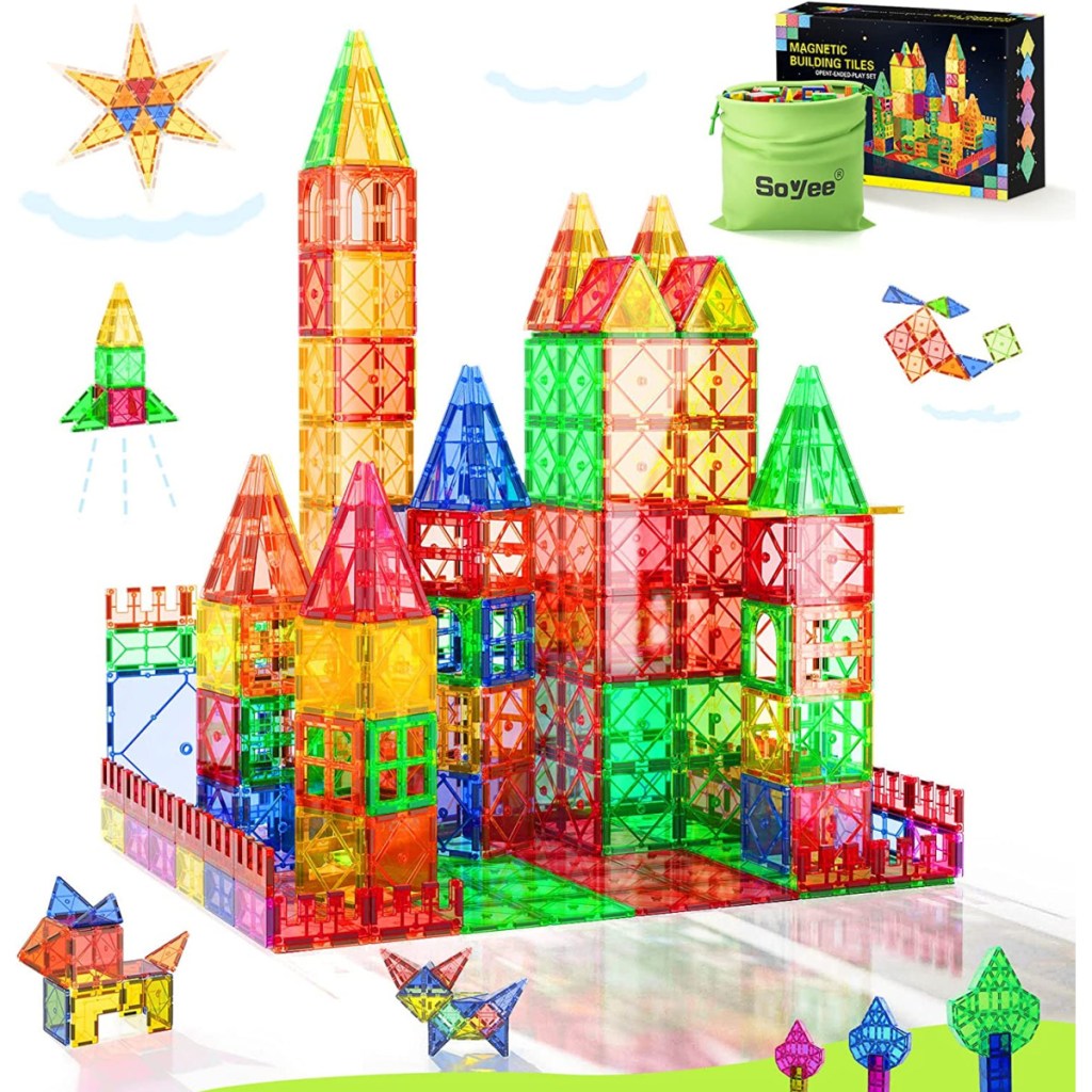 stock image of colorful magnet tiles in shape of a castle