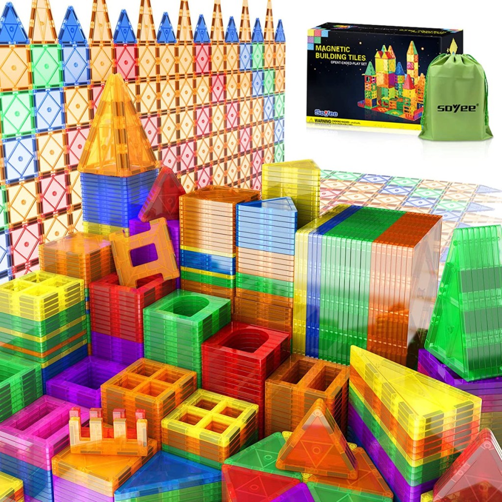 colorful magnet tiles stacked into towers