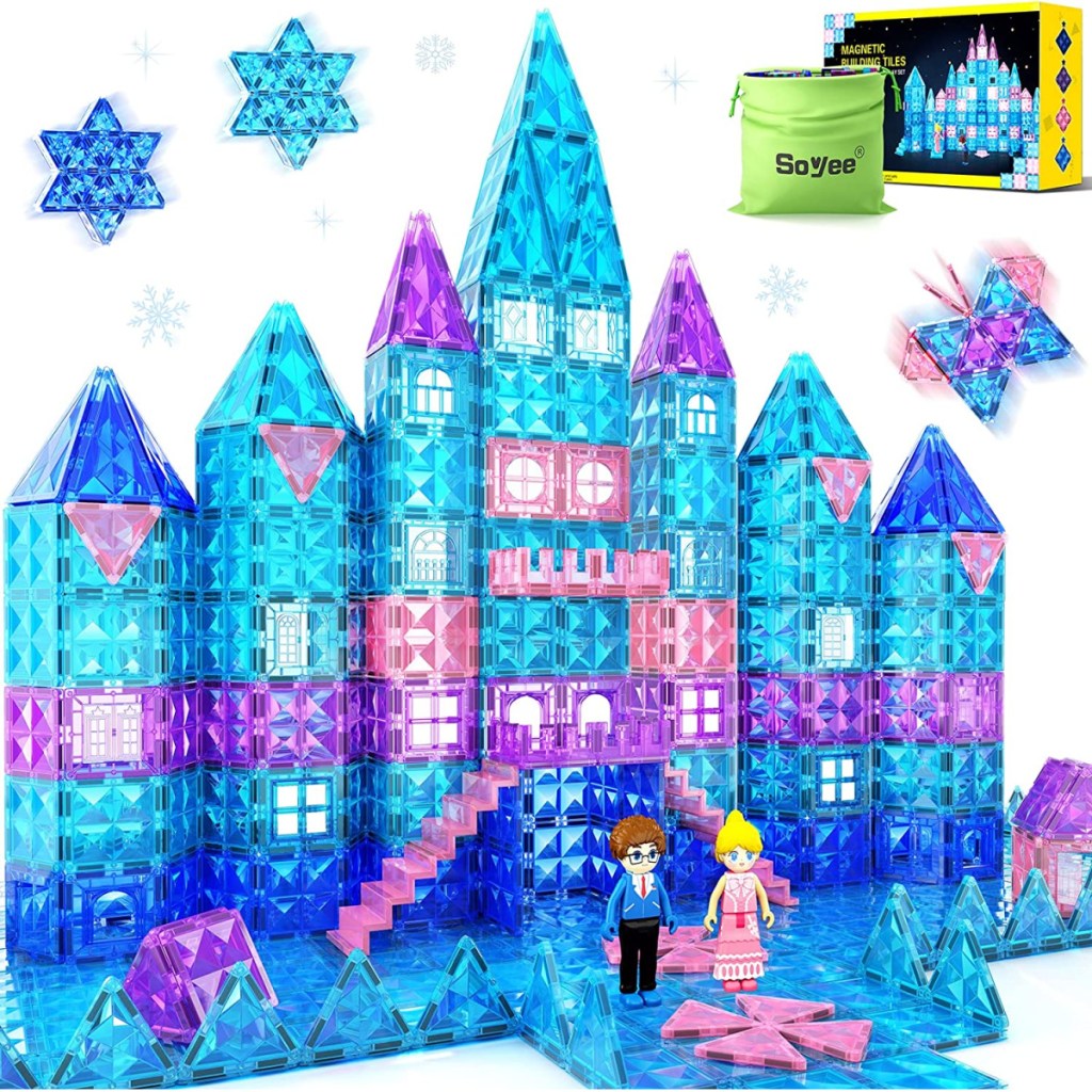 blue and purple magnet tiles in shape of ice castle