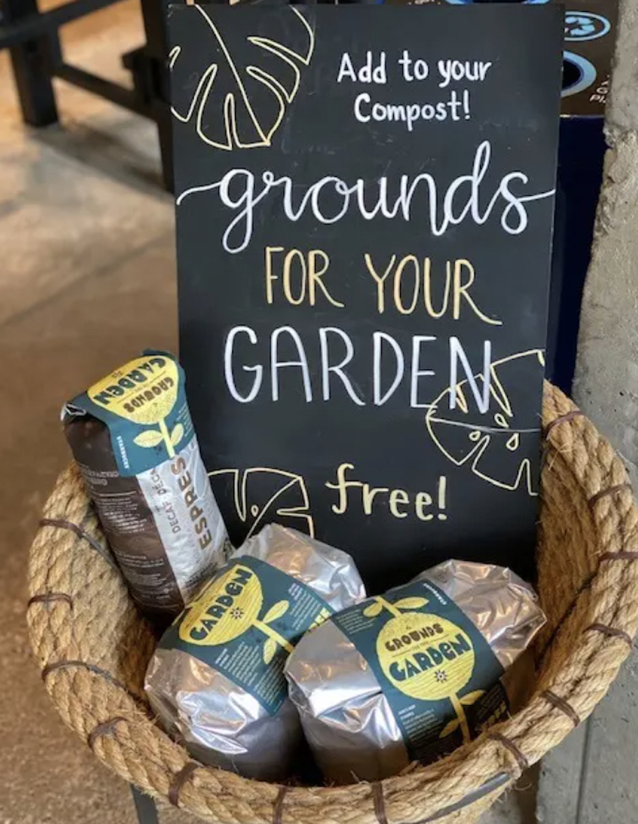 free grounds for your garden in starbucks store basket