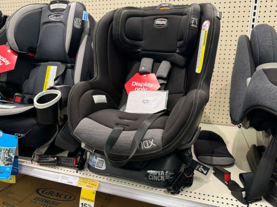black and grey kid's carseat on dispaly in Target