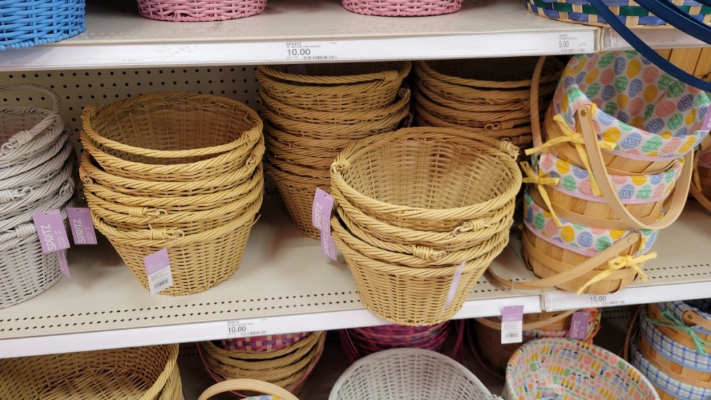 Easter baskets on a shelf at Target