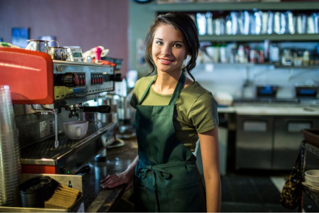 teen girl working at coffee shop