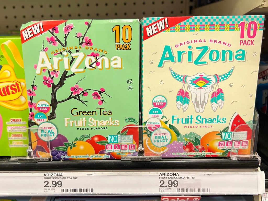 two AriZona Fruit Snacks 10 Pack displayed on target shelf
