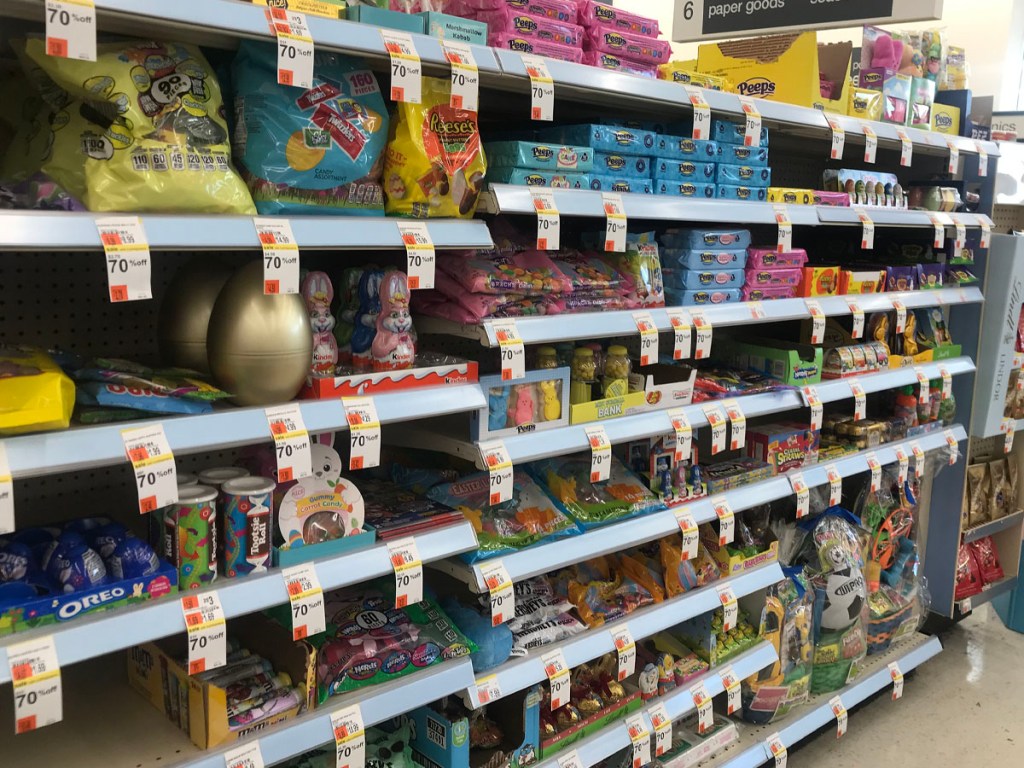 easter candy on shelves in walgreens