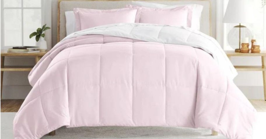 white and pink comforter