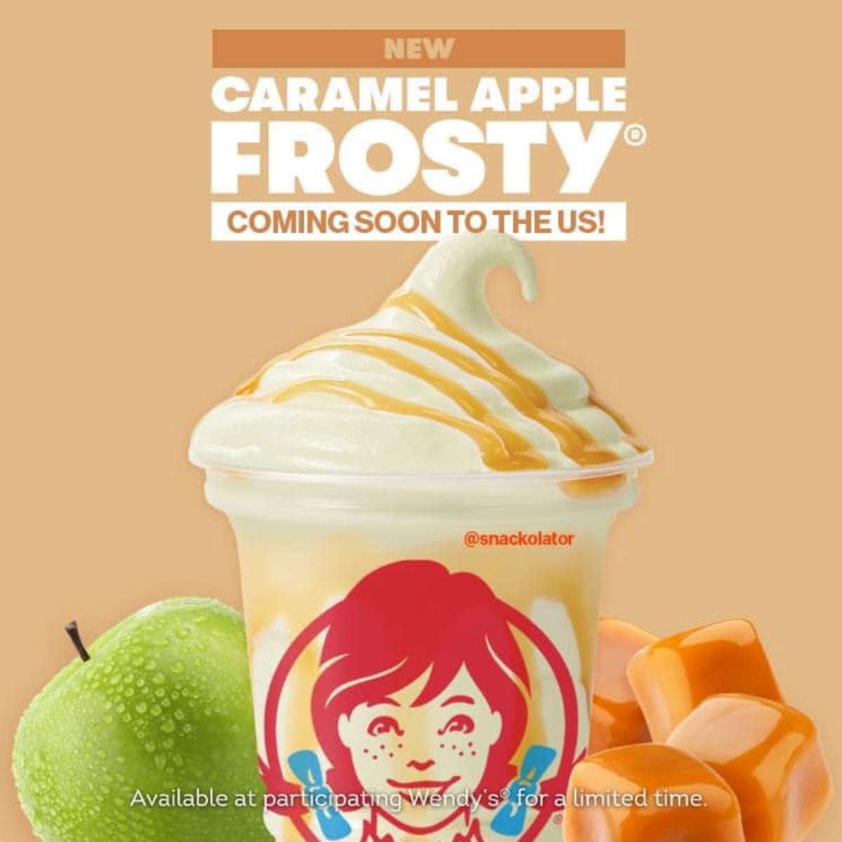Wendy's Frosty next to caramels and green apple