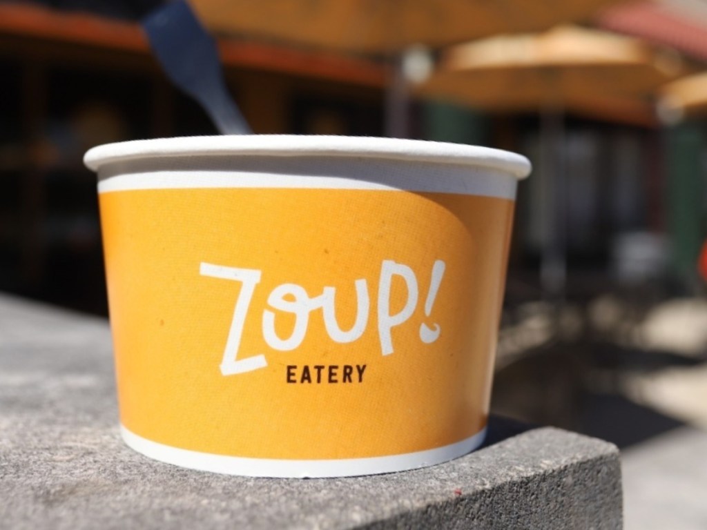 orange cup from Zoup! Eatery