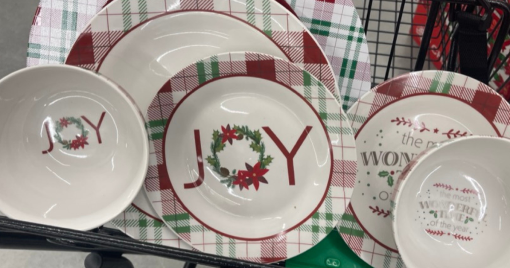Dollar Tree Christmas Dishes in cart